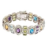 18K White Gold Over Sterling Silver Multi-Gemstone Bracelet 7.5