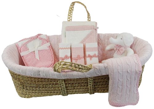 Tadpoles Cable Knit Moses Basket Gift Set, Pink