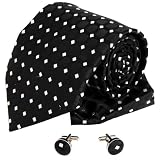 Y & G Black Pattern Designer für Männer im italienischen Stil Seide Krawatten Manschettenknöpfe Taschentuch Set H5072