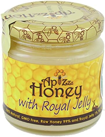 Apizzz Honey 100% Natural, Grade A, GMO Free, USDA Organic Raw Honey with Royal Jelly 250g (8.82oz)