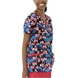 Dickies Medical Uniform Two Pocket Mock Wrap Top, Beautiful Buds Print
