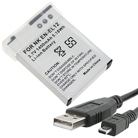 Everydaysource Compatible with Nikon CoolPix S1000pj / S620 / S630 / S640 / S70 / S710 Digital Camera ,EN-EL12 Compatible Battery with USB Data Cable