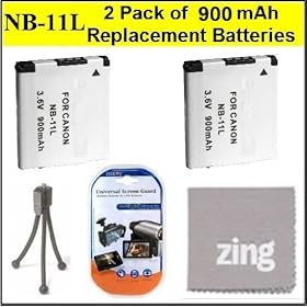 2 Pack Of NB-11L Batteries for Canon PowerShot A2300 IS A2400 IS A3400 IS A4000 IS Digital Camera Battery + Table Top Tripod + LCD Screen Protectors + Cleaning Cloth