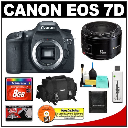 Canon EOS 7D Digital SLR Camera with EF 50mm f/1.8 II Lens + 8GB Card + Canon 2400 DSLR Gadget Bag Case + Accessory Kit