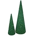 Glitter Tabletop Tree Set of 2 - Green (5.25x16" and 3.5x10")