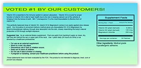 Voted #1 Vitamin D Topical Patch A Little Ray of Sun Plant Derived Vegan Safe (D3 5000IU + K2 120mcg + Magnesium 250mcg)30 Day Supply Time Release Technology Max Absorption