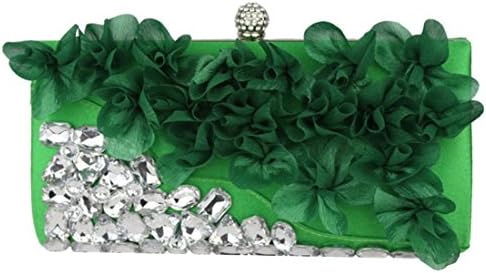 Blueblue Sky Dazzling Rhinestone Chic Floral Chiffon Chain Evening Party Clutch Miaudiere Handbag#152 (Green)