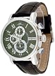 Adee Kaye Men's Classic Retro Stainless with Black Leather Strap Chronograph Watch Model AK-6200-M3 (Green Dial)