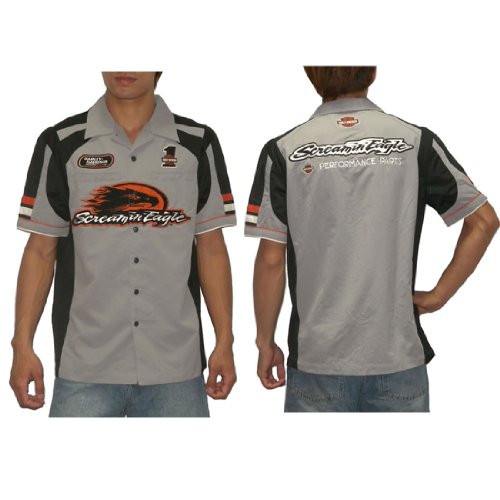 Mens Harley Davidson Button Down Short Sleeve Shirt Gray & Black