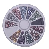 12 Colors 3000 Pcs Nail Art Glitter Tips Rhinestone Deco+wheel