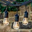 Brightech - Ambience Pro with WeatherTite Technology - Outdoor Weatherproof Commercial String Lights with Hanging Sockets - Includes 11S14 Incadescent Bulbs - Black Color