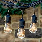 Brightech - Ambience Pro with WeatherTite Technology - Outdoor Weatherproof Commercial String Lights with Hanging Sockets - Includes 11S14 Incadescent Bulbs - Black Color