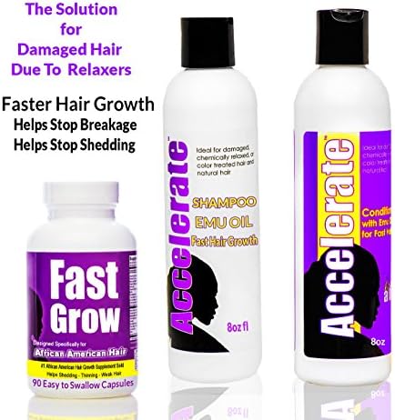 Fast Grow Black Hair Growth Vitamins with Accelerate Biotin Shampoo and Conditioner for African American Women
