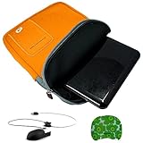 Orange Vertical Neoprene Laptop Sleeve for Toshiba Portege A605-P210 12.1-Inch Laptop + Naztech USB Mini Mouse with Retractable Cord for Laptop and Desktop + Bestpricecenter Mouse Pad