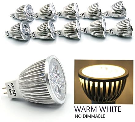 IARR 12V 4W MR16 Warm White LED Bulbs 6000K Daylight Spotlights 50 Watt Equivalent 330 Lumen 60 Degree Beam Angle for Landscape Recessed Accent Lighting (Pack of 10)