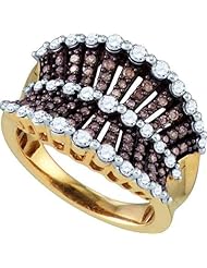 1.08 Carat (ctw) 10K Yellow Gold Round Cognac & White Diamond Ladies Cocktail Right Hand Fashion Ring 1 CT