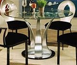 Dining Table with Glass Top and Metal Stand in Chrome Finish