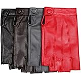 Warmen Women's Nappa Leather Half Finger Fingerless Motorcycle Fitness Cycling Hunting Driving Lined Gloves