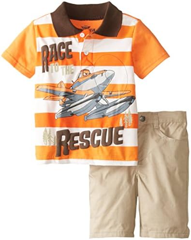 Disney Little Boys' 2 Piece Race To The Rescue Planes Short Set, Orange, 4T