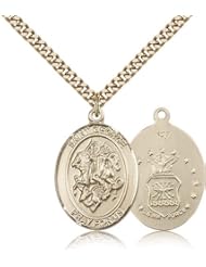 Gold Filled Saint St. George / Air Force USAF Airman Protection Gift Medal Pendant 1/2 x 1/4 Inches Boy Scouts/Soldiers-9040- Comes with a GF Lite Curb Chain Neckace And a Black velvet Box