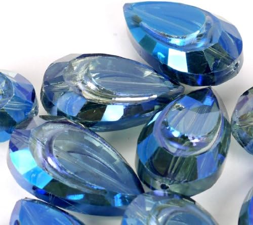 Teardrop Leaded Crystal Bead - Blast of Blue - 10pc - 28mm x 16mm x 13mm