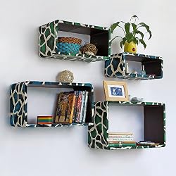Trista - [Blue Green Giraffe] Rectangle Leather Wall Shelf / Bookshelf / Floating Shelf (Set of 4)