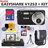 Kodak Easyshare V1253 12.1MP HD Digital Camera (black) With Easyshare HDTV Dock and 4GB Accessory Kit
