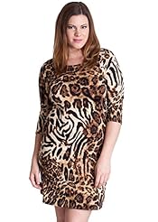 Plus Size Leopard Print Polyester/Spandex 3/4 Sleeves  Dress