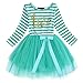 FYMNSI Newborn Baby Girls Toddler Kids Princess Long Sleeve Striped Dress 2nd Birthday Cake Smash Tulle Tutu Dress Party Outfit Turquoise