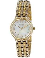 Timex Womens T2P2669J Crystal Mother-Of-Pearl Dial Gold-Tone Bracelet Watch