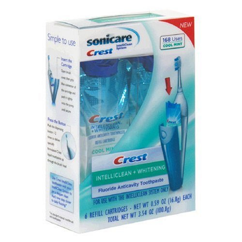 Crest IntelliClean Fluoride Anticavity Toothpaste, Cool Mint, Six- 0.59 oz Refill Cartridges Per Box (Pack of 2)
