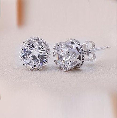 Crown Crystal 925 Sterling Silver Stud Earrings Wedding Earring Unisex Men Earings Fashion Jewelry Y048