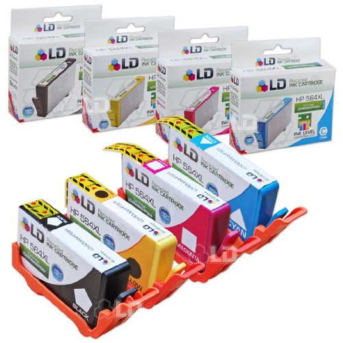 LD Remanufactured HP 564 XL Set of 4 Inkjet Cartridges: 1 Black CN684WN, CB323WN, Magenta CB324WN, Yellow CB325WN with working Ink Indicator Chips On Sale