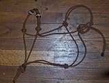 brown & tan clinician rope horse halter with extra nose knots