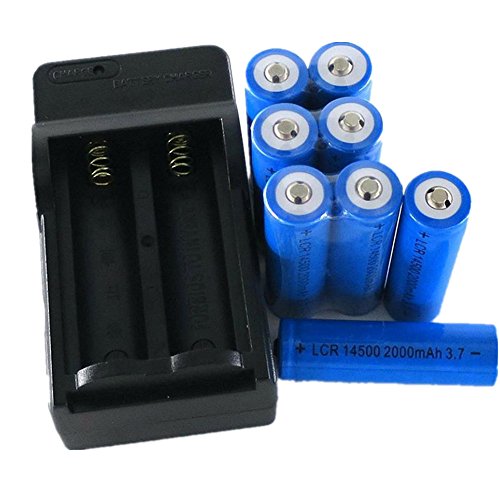 Battery and Charger,LandFox 8x 2000mAh 14500 Rechargeable Li-ion Battery For LED Flashlight+CR123A Charger
