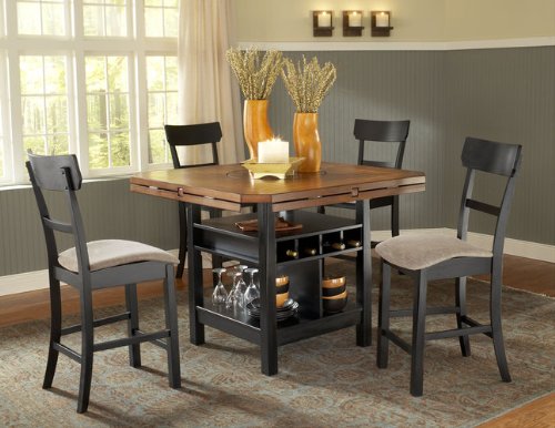 dining room furniture set, Hillsdale Hermosa Counter Height 5-Piece Dining Set, Black Oak, Set Includes 1-Table and 4 Stools