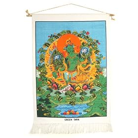 Buddha Wall Art: Large Printed Green Tara Wall Hanging by Buddha Groove