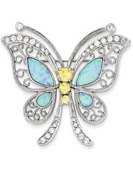 Sterling Silver Blue Opal with Yellow and Clear CZ Butterfly Pin