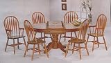 Round Tile Top Oak Finish Extension Table