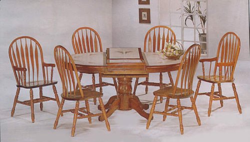 Childrens Toyshop  Kitchen & Housewares : Round Tile Top Oak Finish Extension Table