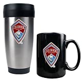 Colorado Rapids MLS Stainless Steel Travel Tumbler and Black Ceramic Mug Set - Primary Team Logo