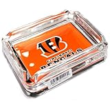 Picture Cincinnati Bengals Glass Ashtray - Dimensions 3 Inch x 4 Inch - Simulated Black Velvet Botton