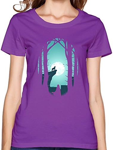 Women Tshirt Wolf In Full Moon Cool Animal Size S Purple