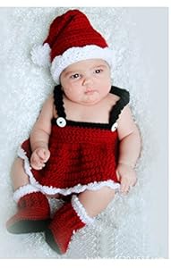 Jastore® Photography Prop Christmas Santa Knitted Crochet Costume Cap Dress Shoes