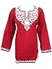 Womens Indian Tunic Top Red Designer Kurta Hand Embroidered Cotton Blouse L