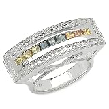 1.00 Carat Princess-Cut Genuine Multi-Sapphire Sterling Silver Ring