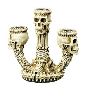 Creepy Human Skull 3 Candle Candelabra Evil Holder Goth