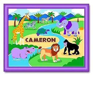 Olive Kids Wild Animals Personalized Large Framed Art- Purple Frame by Olive Kids
