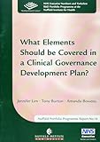 What elements should be covered in a clinical governance development plan?