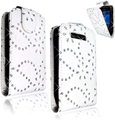 Cellularvilla (Trademark) case for Blackberry Torch 9800 White Glitter Diamond Leather Flip Open Case Cover Pouch. Includes free Cellularvilla (TM) wrist band.